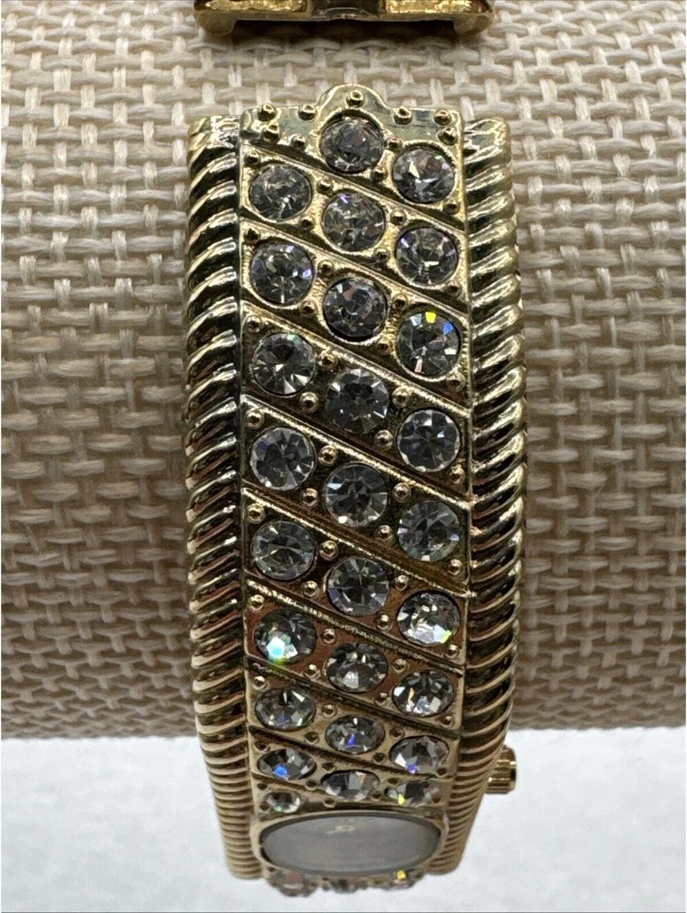 Vintage Pedre Gold Tone Bangle Watch Studded With Rhinestones New Battery W/Box